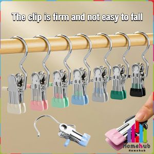 HB Windproof with Hook Clothes Drying Clips Clothes Drying Hanger Stainless Steel Anti-slip Clip 5pcs