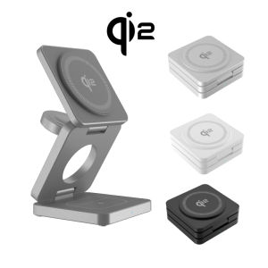 Đế Sạc Nhanh Không Dây 3 Trong 1 Qi2 2024 Cho iPhone 16/15/14 Pro Max AirPods Apple Watch - Giá Đỡ Gấp Có Đầu Nối Type C