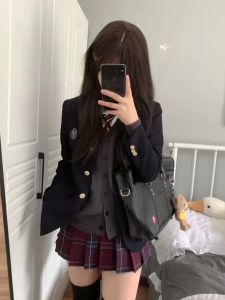 Japanese Style JK Uniform Suit Authentic Suit Plaid Skirt Full Set Autumn and Winter Student Preppy Style for Schools Outwear School Uniform for Women