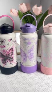 LINBAI Flask 32oz Insulated Tumbler Free Silicone Boot Stainless Steel Vacuum Straw Lid Cap Double Wall Drinking Water Bottle