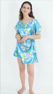 Baju Tidur Wanita FELANCY Model Daster Motif Flower Bahan Satin Pakaian Wanita 4009F
