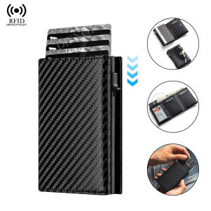 Rfid Smart Wallet Mens Credit Card Holder Pop Up Metal Case Coin Purese Bank Id Cardholder Man PU Leather Slim Wallets for Men