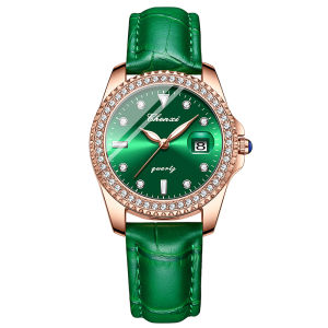 Green Ghost Womens Watch Waterproof Leather Band Diamond Embedded 2025 New Model High Aesthetic Value Domestic Brand