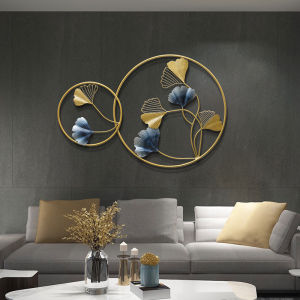 New Chinese Style Iron Art Ginkgo Leaf Accessible Luxury Wall Hanging Living Room Bedroom Sofa and Bedside Background Wall Pendant Hallway Wall Decoration
