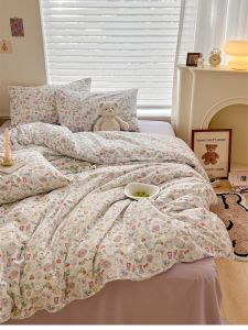 Cute Rabbit Cartoon Pure Cotton Bedding Set Dormitory Bed Skirt Style Female Students Bedding Quilt Cover Sheet Pillowcase