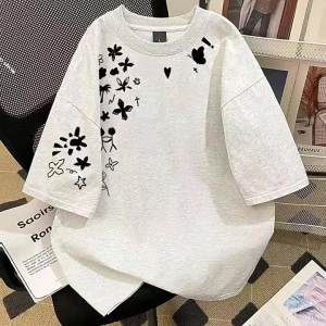 XIBAIYI | Artistic Doodle Print 100% Cotton Oversized T-shirt XLarge