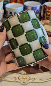 3D Green & White Square Printed Design On A Sublimation COFFEE Mug/CUP FOR GIFT/BIRTHDAY/GRADUATION/WEDDING (with Crystals)