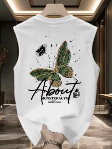 Áo Thun Không Tay in Hình Bướm Mùa Hè Thời Trang Thường Ngày Cho Nam Phong Cách Hàn Quốc Đa Năng Áo Thun Cổ Tròn Cotton