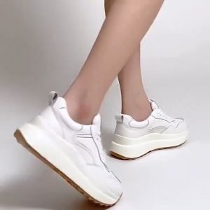 TrendTreads Womens fashionable style white thick-soled Korean-style low-top waterproof sports shoes(Add One Size)#957