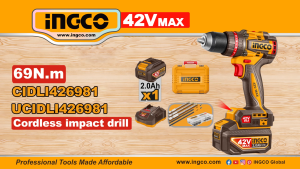 Máy khoan búa không chổi than hệ pin 42V max INGCO CIDLI426981 69NM