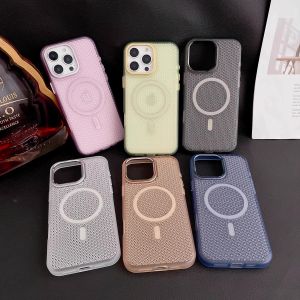 Magsafe Magnetic Ice Fog Mesh Heat Dissipation Ultra-Thin Breathable Silicone Phone Case for Apple 16Promax 15Pro 14PM 13/12 Transparent Protective Cover