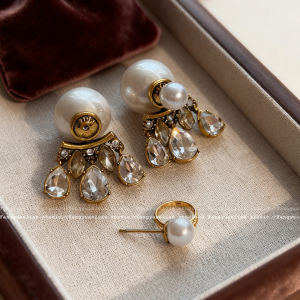 French Hepburn Style Pure Silver Pearl Tassel Earrings Sparkling Diamond Elegant Fashion Jewelry Womens Accessory