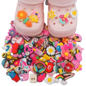 Multiple Random Pink Series Shoe Charms for Clogs Sandals Accessories PVC Shoe Buckles Pins Bracelet Decoration Girls Women Gift