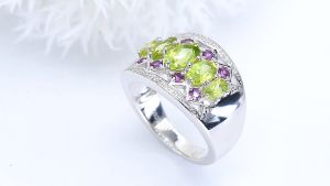Engagement Wedding Band Ring Real Natural Peridot Garnet Solid 925 Sterling Silver Elegant