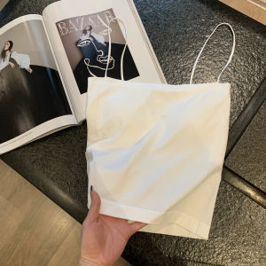 Ladies Thin Ice Silk Traceless Vest French Back Camisole Integrated Fixed Cup Inside Match Outside Wear Spice Wrap Chest