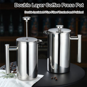 [Vodool Brand Center]Stainless Steel Insulated Coffee Maker 12/27/34oz French Press Tea Maker Double Wall with Micro-Filter for Home Travel