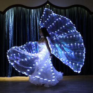 Bellyqueen LED Light up Dancing Wings Fluorescent Butterfly Split White Winged Skirt Belly Dance Props Glowing Costume Accessory