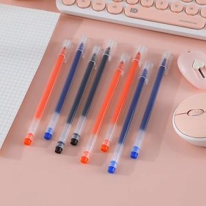 Set 10 Bút Gel Ngòi 0.5mm Mực Xanh Đỏ Đen Thân Bút Thiết Kế Trong Suốt