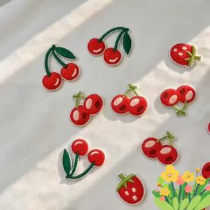 Strawberry Cherry Embroidery Patches Self Adhesive & Iron On Fabric Applique DIY Clothes Bags Decor Hole Repair 5Pcs 10Pcs