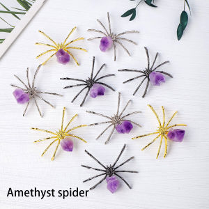 1PC Natural Amethsyt Cluster DIY Crystal Stone Spider Halloween Ornaments Gemstone Spider Feng Shui Lucky Gift