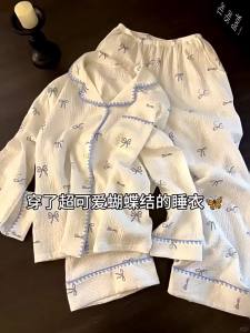 Ins Hot Sweet Sleepwear Womens Spring and Autumn Long Sleeved Sleepwear Set Loose Home Clothing Can Be Worn Outside