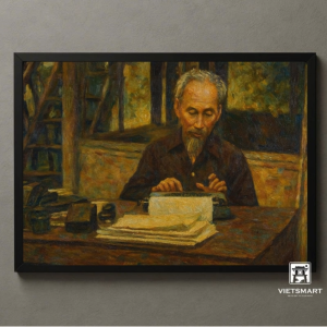 Tranh Nghệ thuật "Bác Hồ Bên Máy Đánh Chữ" VIETSMART ART - Sơn dầu 45x 60cm