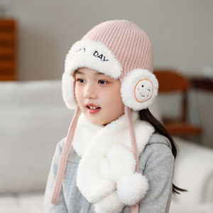 Turanmi Kids Knitted Woolen Hats Warm Ear Protection Caps Trendy Autumn Winter Girls Fashionable Baby Knitwear Headwear