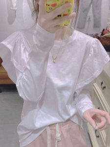 Korean Style Simple Elegant Long Sleeve Ruffle Shirt Spring Summer New Sweet Youthful Fashionable Versatile Womens Top