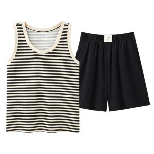 MiiOW | ชุดนอนผู้หญิงแขนกุดระบายอากาศได้ดี MiiOW ฤดูร้อน 2025 ชุดนอนผ้าฝ้ายผสมโพลีเอสเตอร์และยืดหยุ่นสำหรับใส่อยู่บ้าน