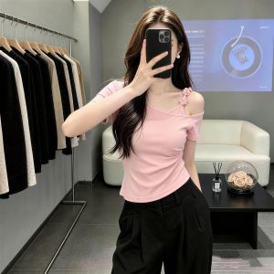 SHUAIYUE | Áo Thun Dáng Ôm Cổ Trụ Kiểu Nơ Đơn Giản