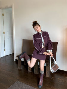 Áo Khoác Thể Thao Ngắn Màu Tương Phản DULA Good Home Series Quần Áo Công Sở Thời Trang Cho Nữ Bộ Váy Ngắn Chữ a Cạp Cao