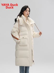 YAYA | Autumn Winter New Duck Down Coat Women Long Hooded Warm