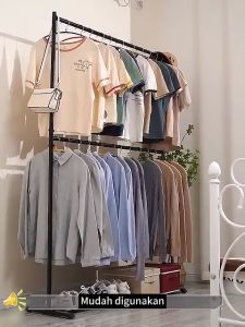 Rak Gantungan Baju Besi Stand hanger double Gawang Baju Jemuran Pakaian Rak Baju Gantung Berdiri
