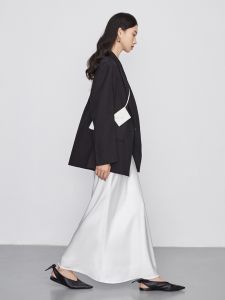 Acetate Satin Drapey High Waist A-Line Midi Skirt Elegant Fish Tail Half Skirt Commute Style Simple Natural Waist Long Skirt