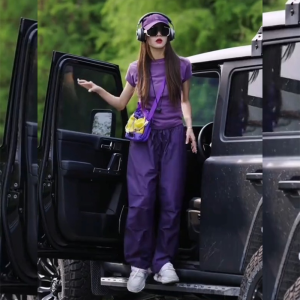 LIANGYILAILIN | Slimming Youthful Summer Purple Round Neck Pullover Tracksuit