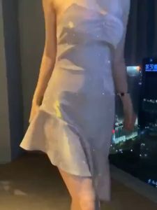 【Clearance】 WaQas Shiny Design Blingbling Temperament Fishtail Dress Party Backless Irregular Halter Dress