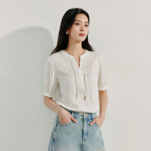 INMAN | 100% Lyocell Embroidered Lace-Up White Shirt