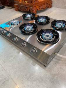 Bếp gas 6 lò đầu inox 304 tiết kiệm gas Nhập Khẩu Dày chuyên bánh xèo mỳ cay
