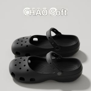 MIDANGDANG | Black Crystal Slip Resistant Thick Sole Hole Shoes