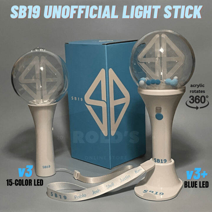 SB19 merchandise official light stick v3+ Blue LED (fast flash, slow flash, steady) acrylic rotating 360 degrees with box and freebies glow stick light stick for concert /kpop lightstick