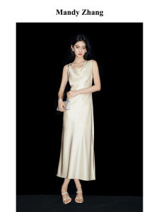 Elegant Silk-like Acetate Drape Pleated Evening Dress