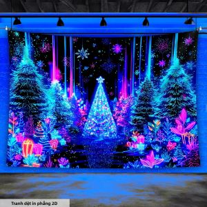 VIKAMA Dreamy Giáng Sinh Rừng Thảm Polyester Trang Trí Phòng Khách Không Khí Ngày Lễ Tính Năng Nghệ Thuật Treo Tường Có Thể Giặt Bằng Máy