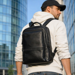 BOLIAO | Leather Mens Fashionable Versatile Black Backpack