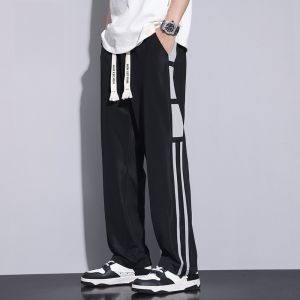 ROMON | Romon Ice Silk Mens Summer Thin Drapey Wide Leg Sport Pants Loose Straight Casual Long Trousers Cool Feeling Fashion Brand