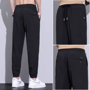 Mens Ice Silk Lightweight Breathable Loose Tapered Pants for Summer Sports