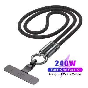 Cáp Sạc Nhanh Type-C To Type-C 240W Kèm Dây Đeo Điện Thoại Cáp Dữ Liệu Đồng Bộ 5A Hợp Kim Kẽm Bện Cho Huawei Samsung iPhone 17 Xiaomi