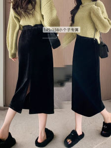 Fleece-lined Thickened Gold Velvet Skirt Womens Winter Small Black Slim Looking Bodycon Dress Mid Length Long Length Straight Dress