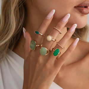 Ingemark | Ingemark 7Pcs Elegant Inlaid Colorful Acrylic Resin Rings Set for Women Vintage Geometric Irregular Stackable Rings Boho Jewelry
