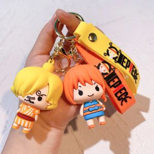 Bandai | 1/6pcs One Piece Wano Country Chibi 3D Silicone Keychain Set Luffy Ace Nami Sanji Zoro Chopper Anime Character Bag Charm