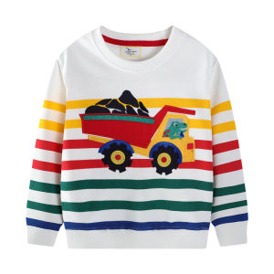 Áo Hoodie Bé Trai Nhảy Mét 2-7T Sọc Xe Tải Thêu Xe Hơi Dài Tay Mùa Thu Thời Trang Hàng Đầu Quần Áo Trẻ Em